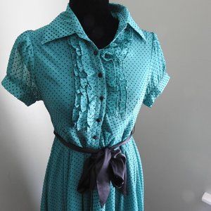 Teal Green Dress with Black Dots